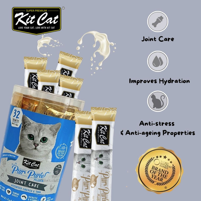 Load image into Gallery viewer, Kit Cat Purr Puree Plus + Collagen Care Chicken and Tuna Cat Treats
