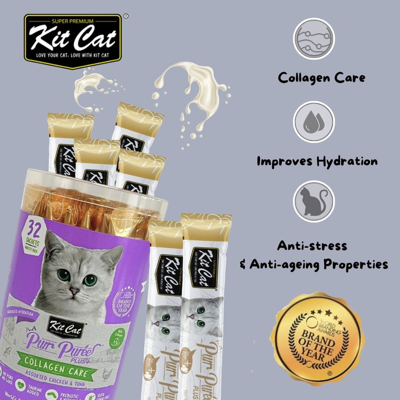 Load image into Gallery viewer, Kit Cat Purr Puree Plus+ Collagen Care Chicken &amp; Tuna Cat Treats
