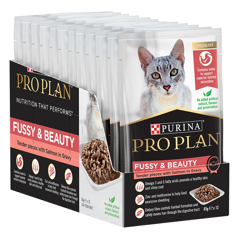 Load image into Gallery viewer, Purina Pro Plan Fussy &amp; Beauty Tender Pieces with Salmon Gravy Wet Cat Food
