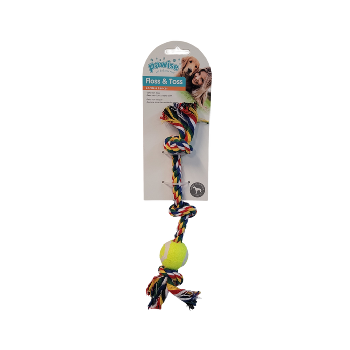 Pawise Floss & Toss Chew Rope With 3 Knots & Ball
