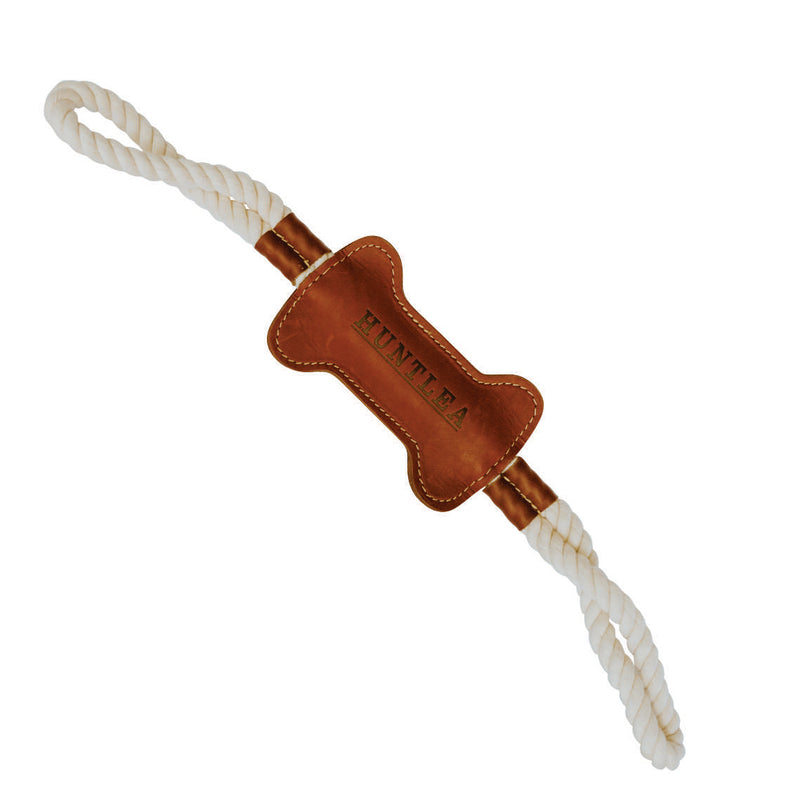 Load image into Gallery viewer, Huntlea Dog Tug Toy with Leather Bone Centre
