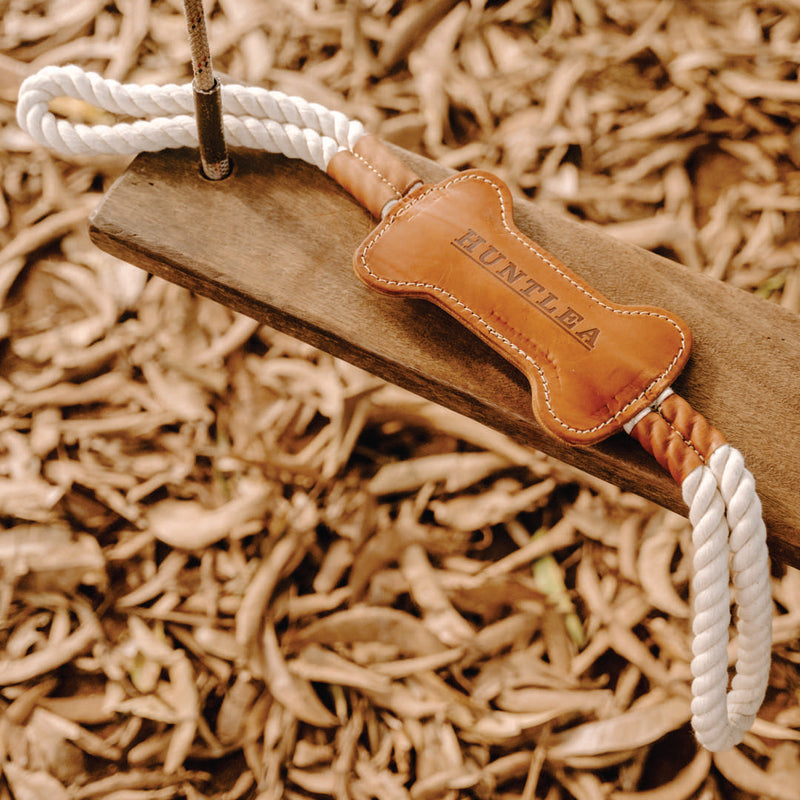 Load image into Gallery viewer, Huntlea Dog Tug Toy with Leather Bone Centre
