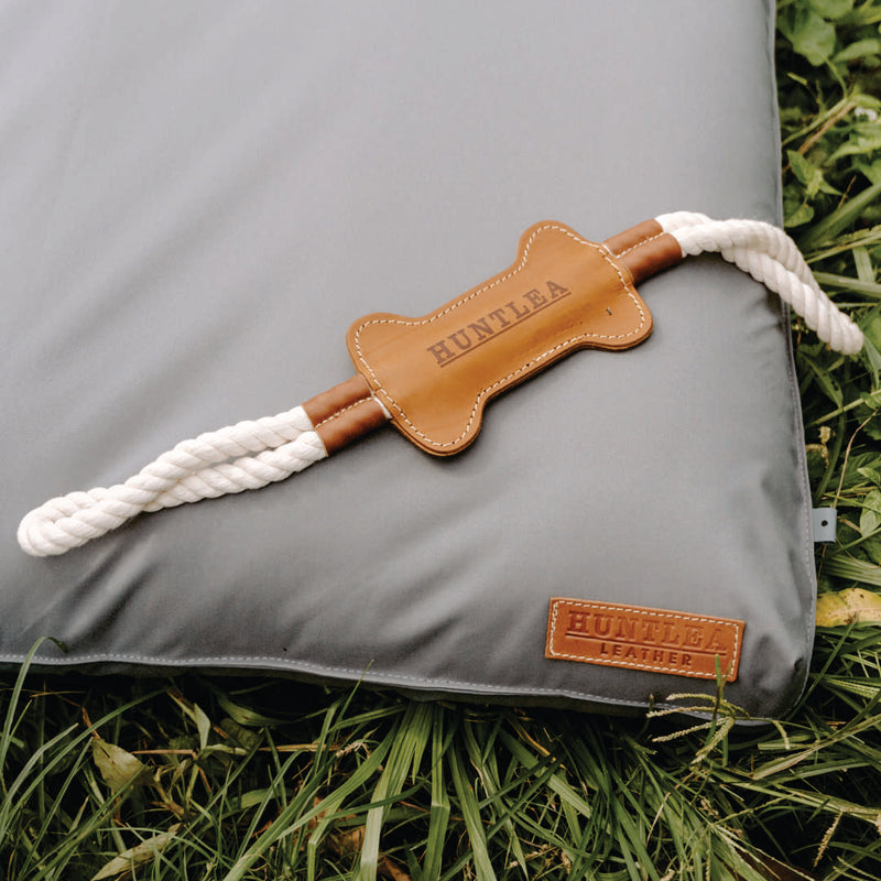 Load image into Gallery viewer, Huntlea Dog Tug Toy with Leather Bone Centre
