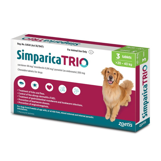 Simparica Trio Tablets for Dogs [Packs of 3 or Single Chew Tablets]